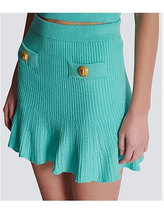 PLEATED KNIT FLARE MINI SKIRT