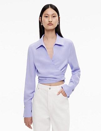 Long Sleeve Tie Crop Shirt