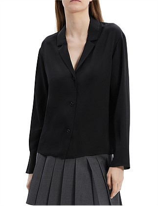 Silk Notched Lapel Collar Blouse