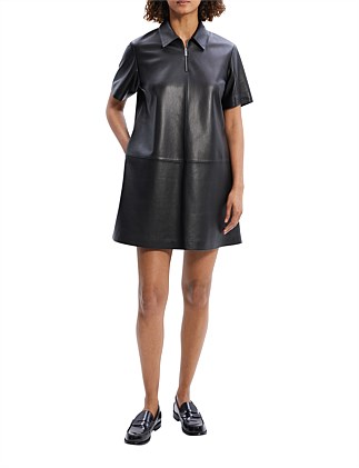 SS HALF ZIP LEATHER MINI DRESS