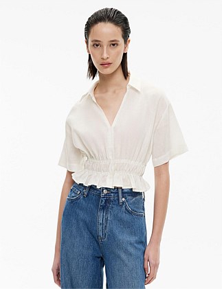 Gathered Waist Short Sleeve Shirt