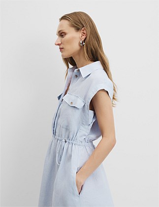 Organically Grown Linen Cinched Midi Dress