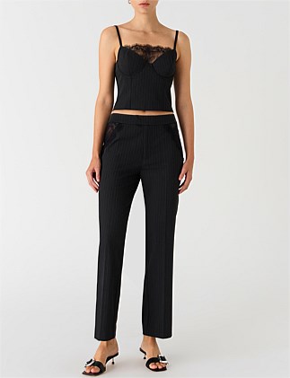 GENEVIEVE LACE & PINSTRIPE SUITING TOP