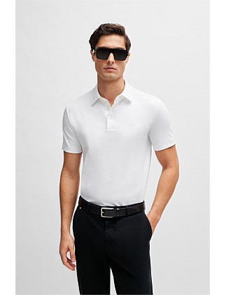 Rubber-logo slim-fit polo shirt in interlock cotton