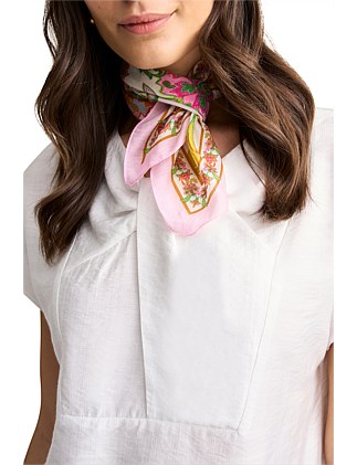 FLORAL WHITE PRINT SILK SCARF