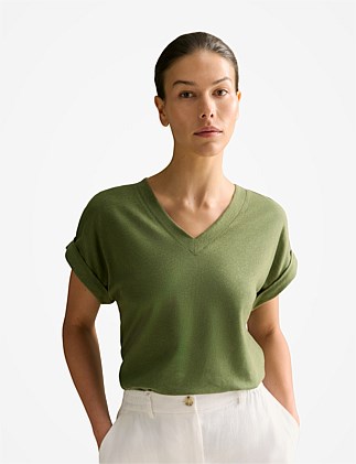 Linen Cotton V Neck T-shirt