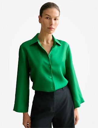 Silk Twill Flared Sleeve Shirt