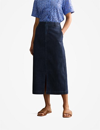 Australian Cotton Blend Tailored Denim Skirt