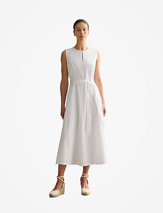 Cotton Sateen Keyhole Sleeveless Dress