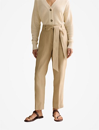 Linen Twill Belted Straight Leg Pant