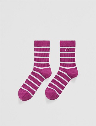 Australian Cotton Blend CR Logo Rib Three-Quarter Crew Sock