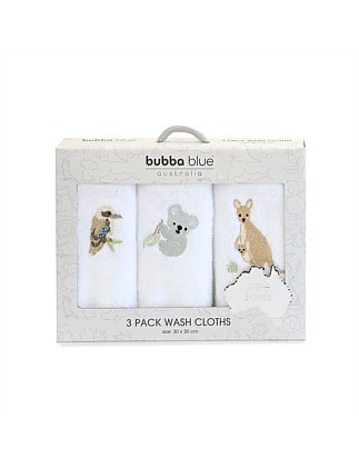 AUSSIE ANIMALS 3PK WASH CLOTHS