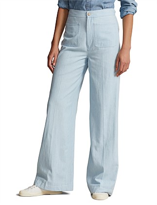 COTTON CHAMBRAY WIDE-LEG FLARE PANT