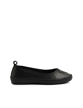 Waverley Black Leather Flat Shoes