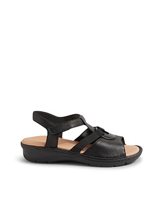 Bayi Black Leather Elastic Sandals