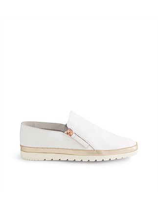 Ashli White Rose Gold Leather Flat Shoes