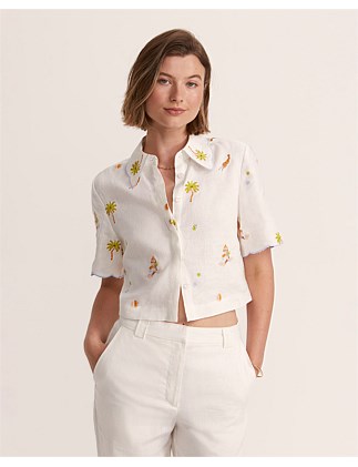 LUCIA LINEN SCALLOP SHIRT