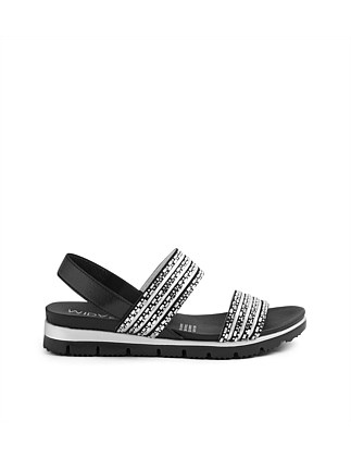 Leyla Black Shine Jewels Sling Back Sandals