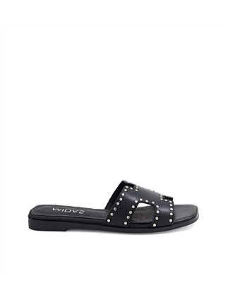 Lyenn Black Silver Leather Slides