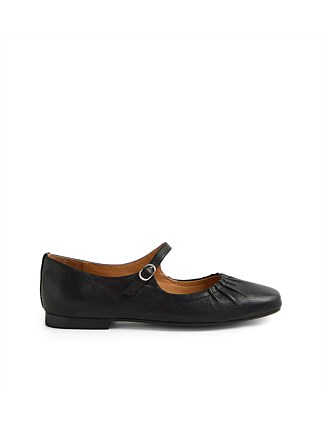 Mimiko Black Leather Flat Shoes