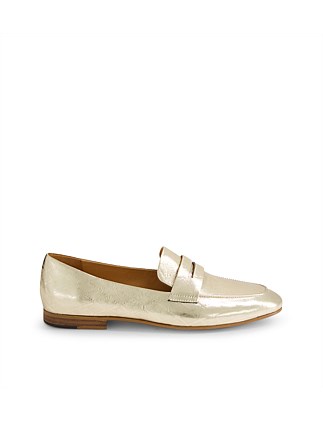 Ulana Pale Gold Print Leather Loafers