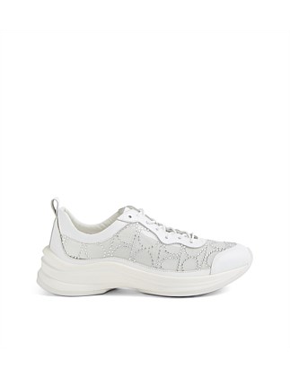 Kiver White Silver Jewels Leather Mesh Sneakers