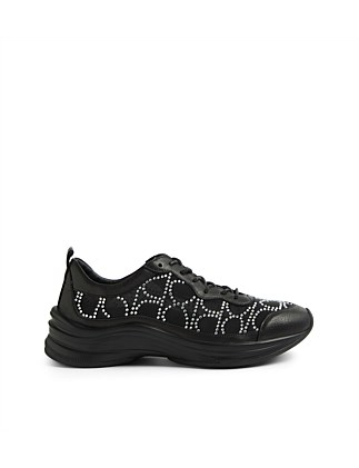 Kiver Black Silver Jewels Leather Mesh Sneakers