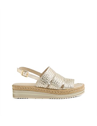 Alikol Pale Gold Weave Leather Sling Back Sandals