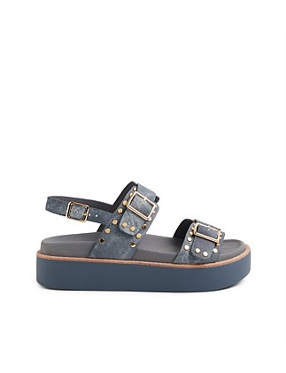 Guvna Washed Denim Leather Sandals