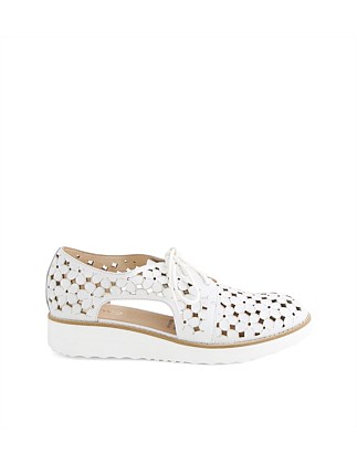 Otyal White Leather Lace Up Flats