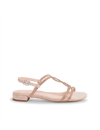 Luviye Nude Suede Jewels Sling Back Sandals