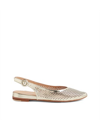 Filoy Pale Gold Crush Leather Flat Shoes