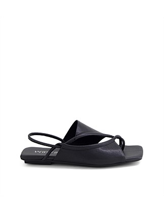 Eggan Black Leather Sling Back Sandals