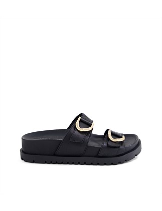 Ully Black Leather Slides