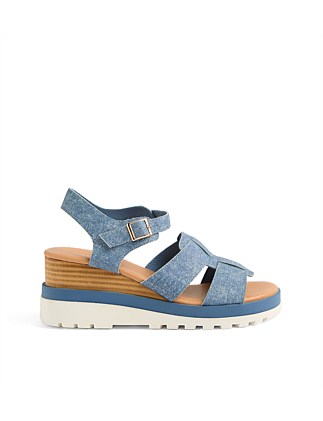 Bimmy Blue Denim White Leather Sandals