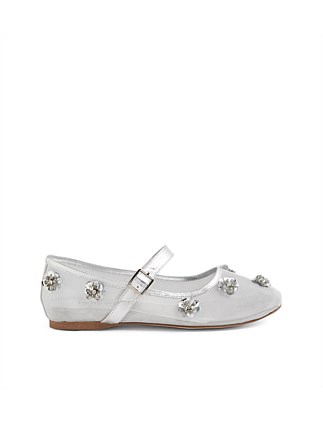 Alliy Silver Leather Mix Flat Shoes