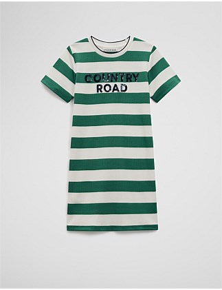 Recycled Polyester Blend Logo Stripe Dress