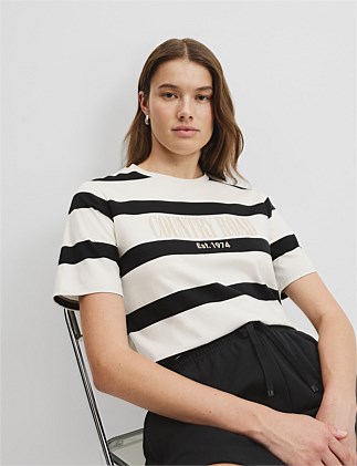 Verified Australian Cotton Stripe Heritage Embroidered T-Shirt