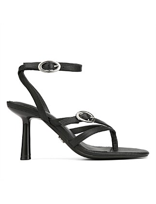 UTARI Black Reptile Embossed Leather Strappy Heel