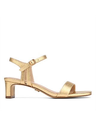 FORDE Gold Metallic Leather Slim Block Heel