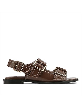 EDIE Brown Crinkle Patent Leather Sandal