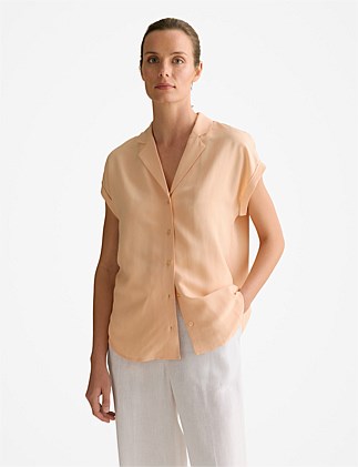 Draped Short Sleeve Camp Shirt