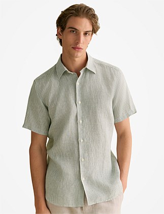 Linen Fine Stripe Short Sleeve Shirt