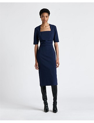 NAVY SQUARE NECK COLUMN DRESS