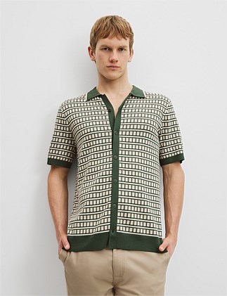 Cotton Silk Jacquard Knit Shirt