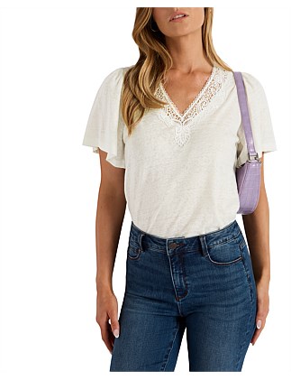 CLARA LACE TRIM LINEN TEE