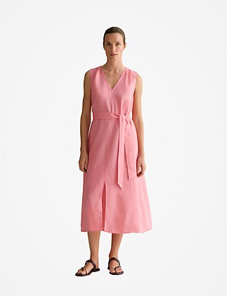 Linen Split Front Sleeveless Dress