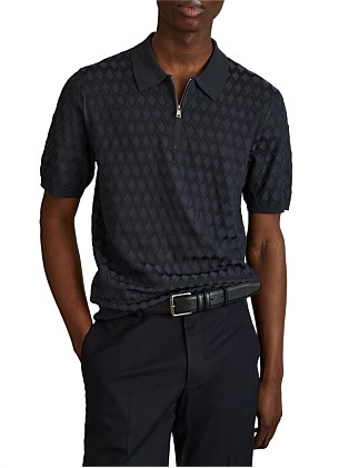 RIZZO SHORT SLEEVE HALF ZIP SHEEN TEXTURED POLO