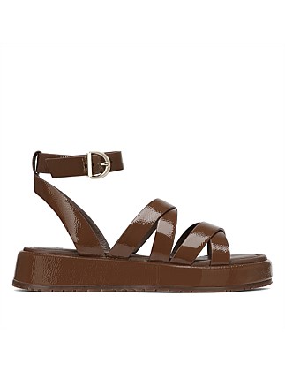 CHERISH Brown Crinkle Patent Leather Strappy Sandal