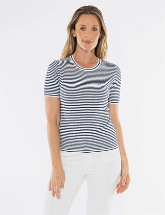 Short Sleeve Stripe Rib Knit Top